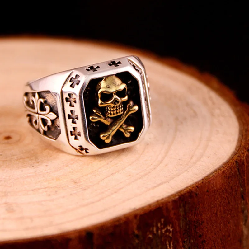 

925 Silver Men's Ring Retro Japanese and Korean Edition Fashion Personality Skull Food Ring Fashion Wild Tide Men's Ring