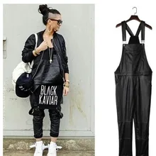 Нагрудник Штаны печати комбинезон прямой С НАБОРНЫМИ БРЕТЕЛЬКАМИ свободные хип-хоп PU подтяжки певица костюмы