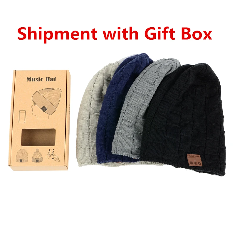Wireless Bluetooth V4.2 Beanie Knitted Plus Velvet Winter Warm Running Hat Headset Mic Music Headbands Sport Smart Cap+Gift Box