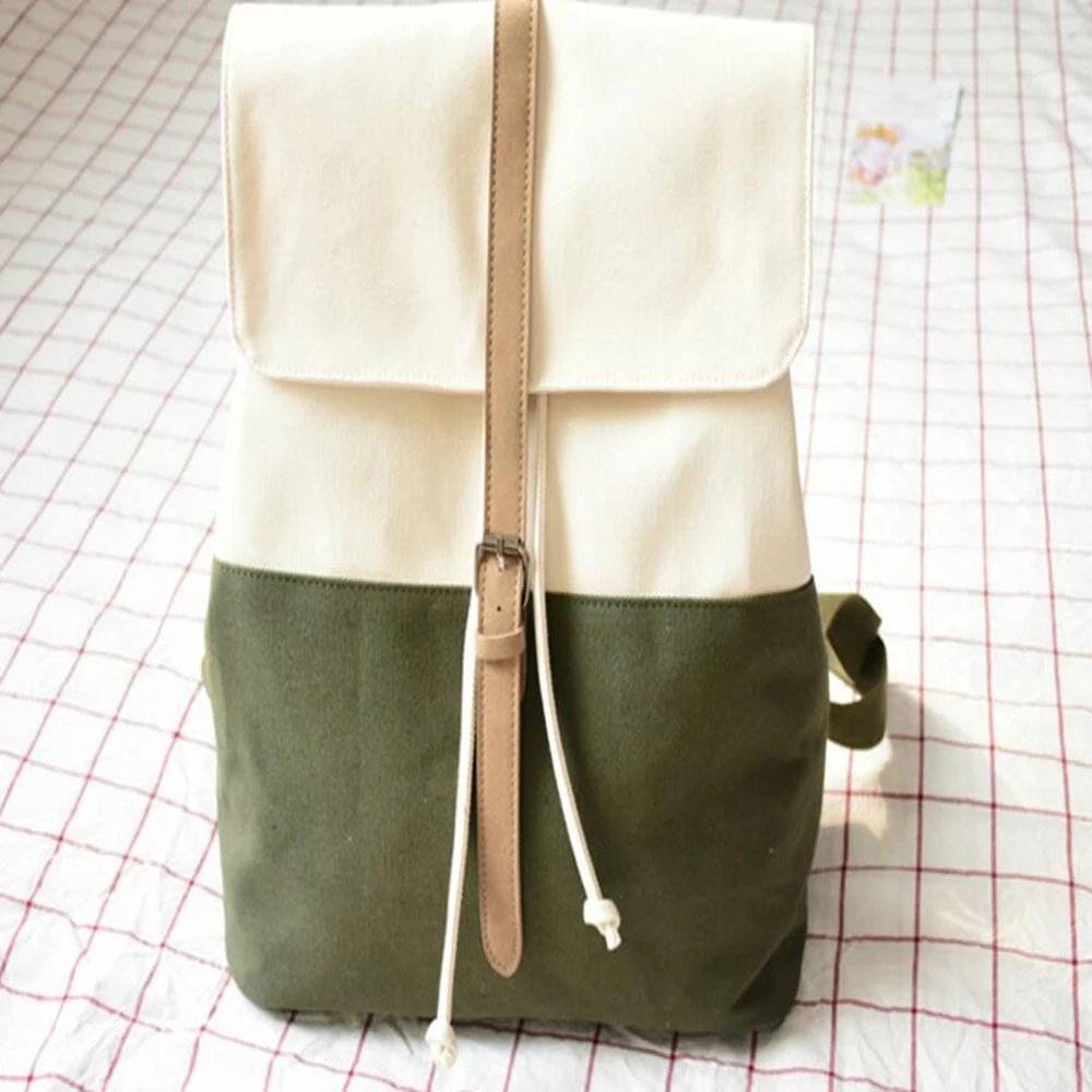 POY Original Japanese Style Fresh Female Canvas Backpack Literary College Style Backpack With String Casual College
