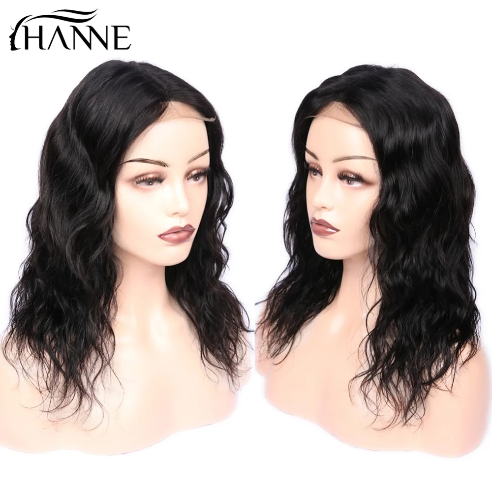 Ханне Glueless короткий Боб 4*4 парик Реми естественная волна Синтетические волосы на кружеве средняя часть натуральные волосы парики для Для