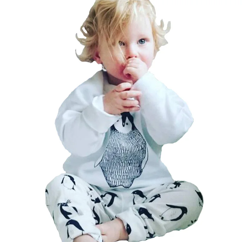 

Autumn Boys Baby Clothing Set Cartoon Penguin Print T-shirt+Harlan Pants 2pcs Infant Girls Sets Spring Brand Children Clothing