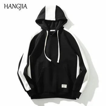 

Black/white Strip Patchwork Pullover Hoodies Men's Fashionable Waffle Stitching Hooded Sweatshirt Men Women 100%cotton Clothing