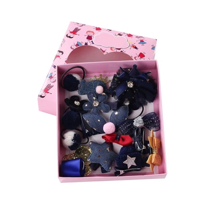 

Cute Children Hair Accessories Set 18Pcs Baby headband Fabric Bow Flower Hairpins Barrettes Hair clips Girls Headdress Gift