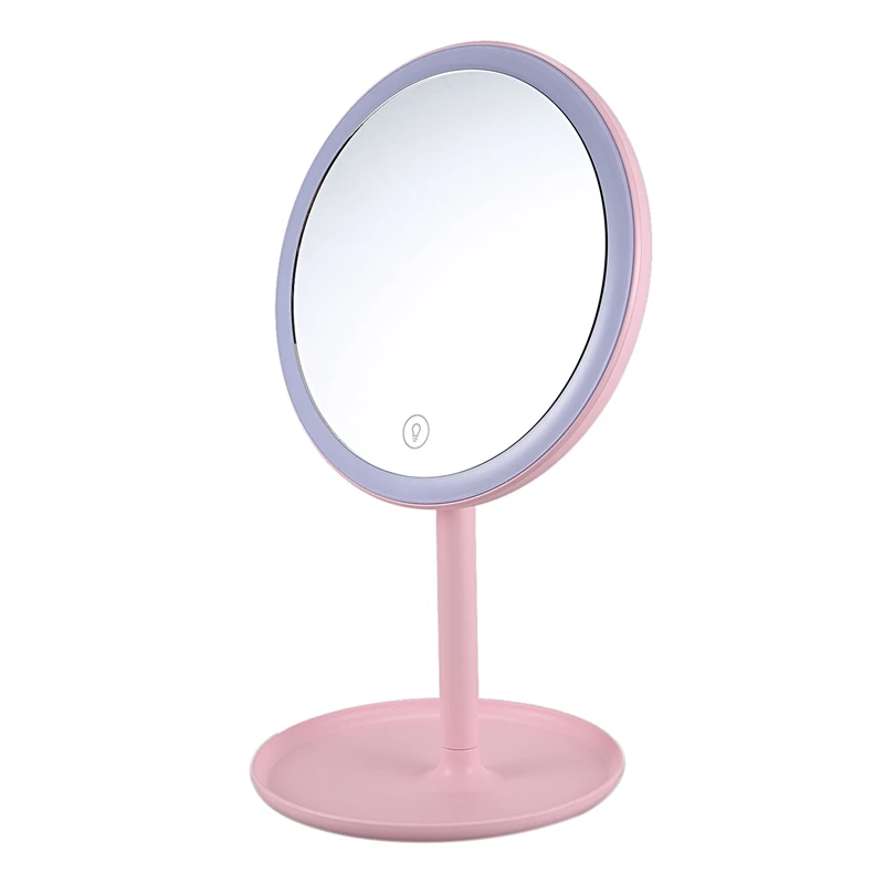 Press Table Lamp Led Mirror With Light Circular Makeup Mirror Round Shape Rotating Cosmetic Mirror Stand Magnifier Dressing Mi