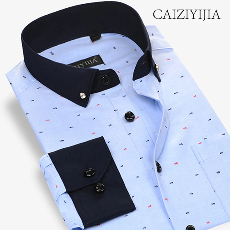 Caiziyijia 2018 осень мода с длинными рукавами Camisa masculina высокое качество с принтом Повседневная рубашка модная брендовая одежда плюс Размеры