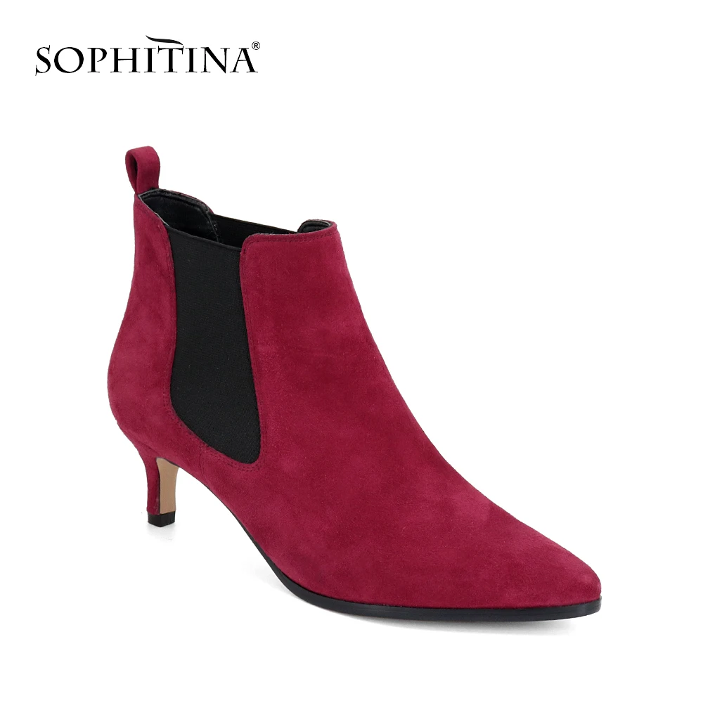 

SOPHITINA Handmade Lady Boots 2018 Fashion Solid Genuine Leather Pointed Toe Ankle Boots Kid Suede High Quality Woman Shoes BA38