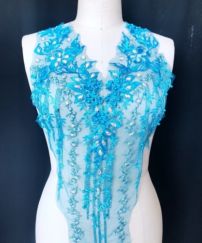 Изящная, украшенная бусинами Стразы 3D Бисероплетение аппликация 10 цветов можно выбрать DIY аксессуары для одежды RS782 - Цвет: B  Lake blue