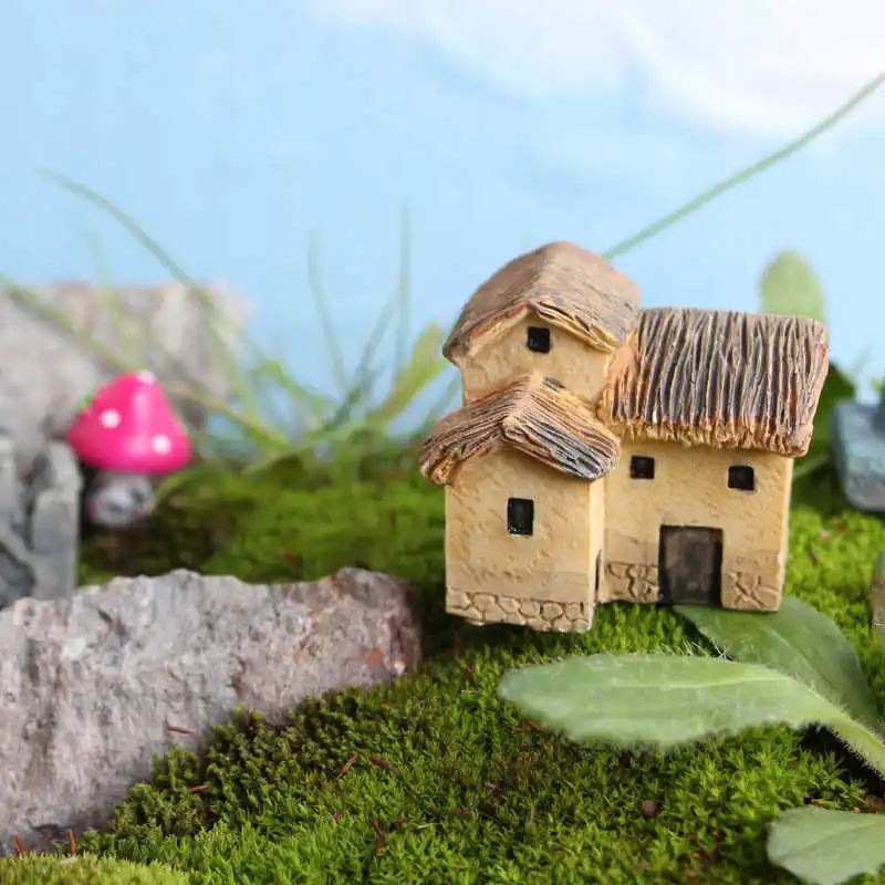 Украшение для микроландшафта Moss 4 модели коттеджи с соломенным покрытием