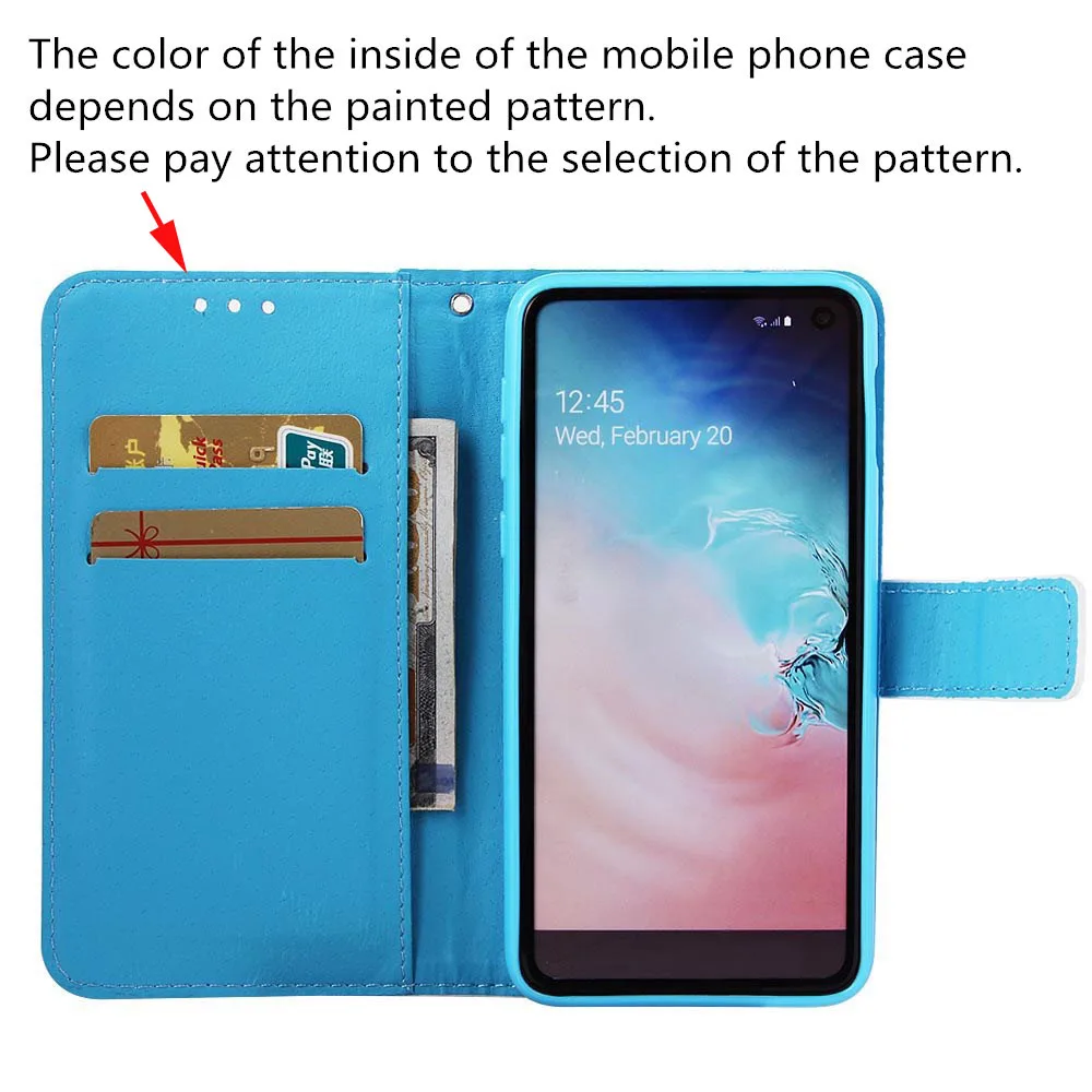 Luxury Flip Painted Book Case Cover Shell for Huawei Honor 10 Lite 8A Y6 P Smart Leather Wallet Phone Bag for Mate 20 Lite