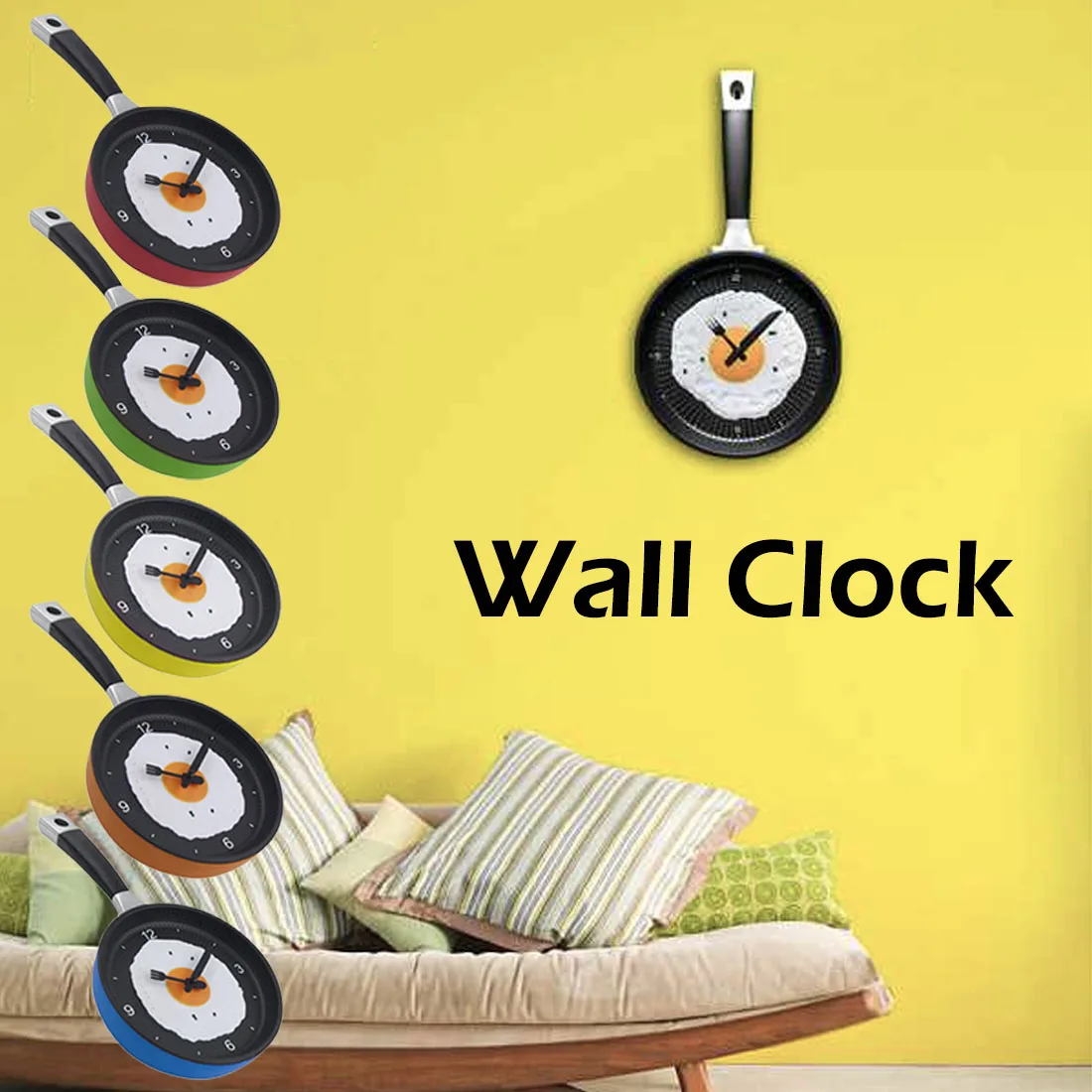 Wall Clock Metal Frying Pan Fried Egg Clocks Kitchen Decoration Novelty Art Watch Home