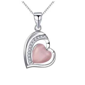 

Silver Heart Pendant 100% Real 925 Sterling Silver Pendant With Opal Stone Silver Jewelry YH4360