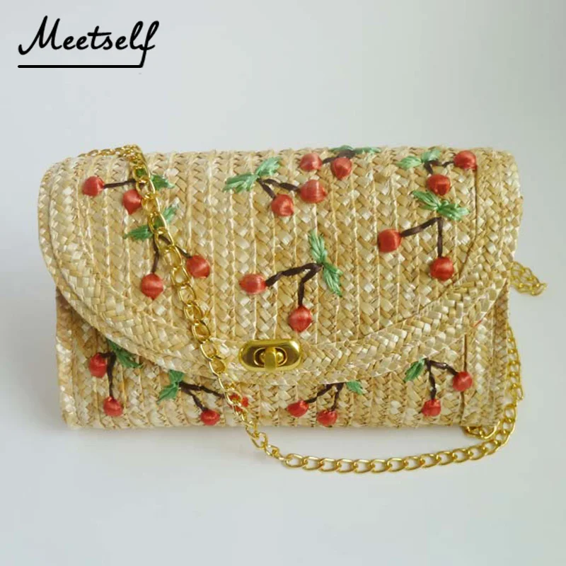 MEETSELF Fashion Women Bags Hand Weave Embroidered Design Cherry Fruit