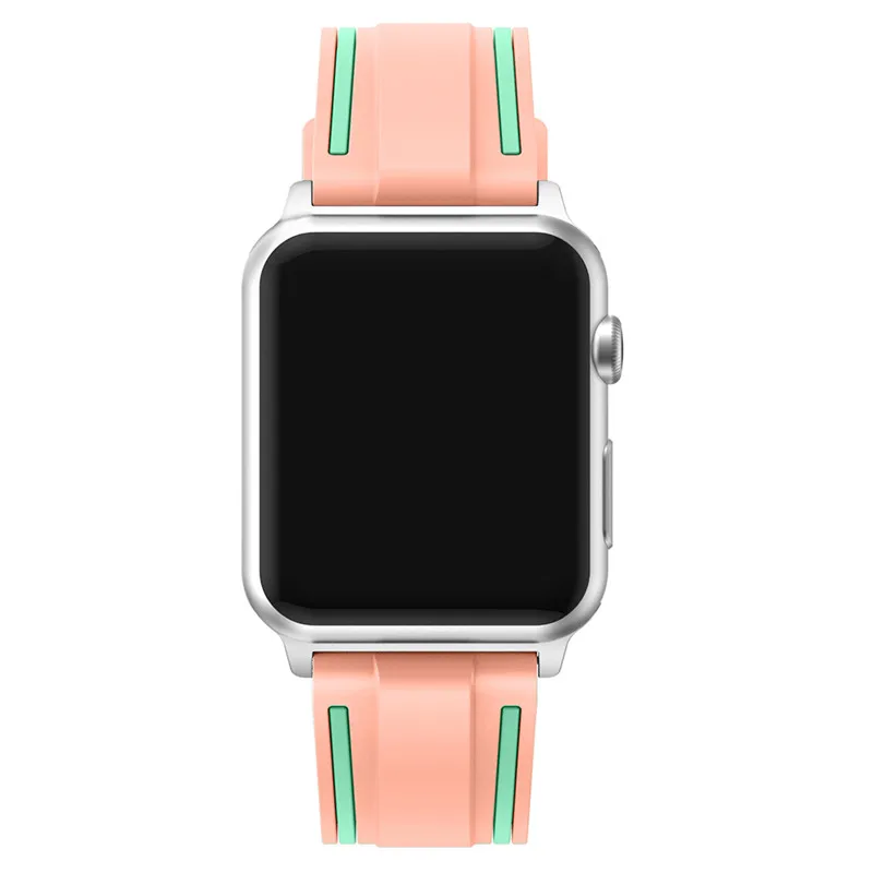 Смешанный полосатый цветной спортивный ремешок для Apple Watch 38 мм 42 мм мягкий силиконовый ремень Сменные часы полосы для iwatch серии 3/2/1