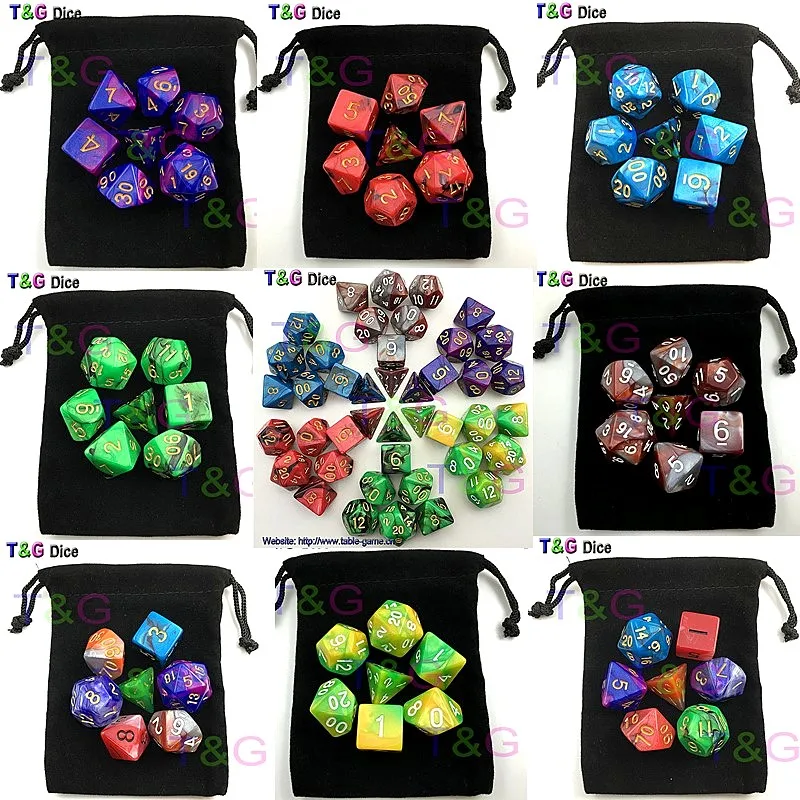 T& G двойной Цвет 7 шт. Акция; 2-Цвет набор Игральный костей с сумкой с Туманность эффект покер D& d D4, d6, d8, d10, d%, d12, d20 переносные игральные кубики