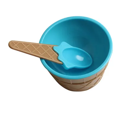 1PC kids ice cream bowls ice cream cup Couples bowl gifts Dessert container holder with spoon Best children gift supply on sale - Цвет: Blue