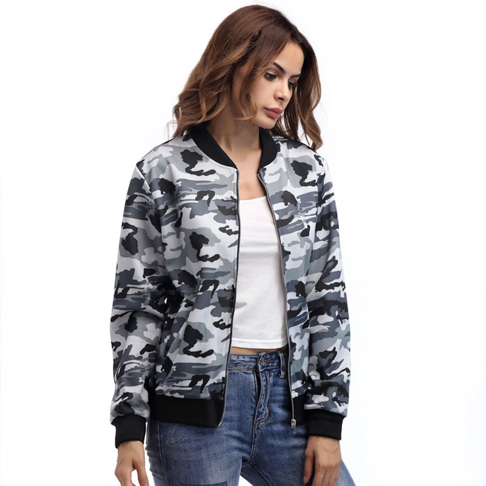 Women Autumn Camouflage Bomber Jackets Coats Slim Fit School Baseball