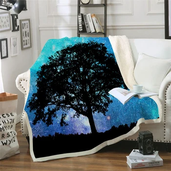 

BeddingOutlet Starry Night Sky Tree Printed Velvet Plush Throw Blanket Bedspread for Kid Girl Sherpa Blanket Couch Quilt Cover