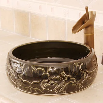 

Black Ceramic Art Basin Sink Counter Top Wash Basin Bathroom Sinks vanities bathroom round white porcelain ceramic vessel sink