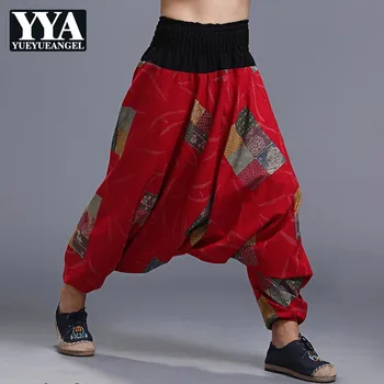 

FashionNew Brand Folk Style Large Loose Mens Lantern Pants Printing Elastic Waist Full Length Cross Pants High Street Mens Pants