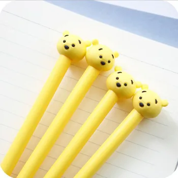 

Y45 2X Kawaii Cartoon Yellow Bear Long Handle Gel Pen Writing Signing Pen School Office Supply Student Stationery Black Ink