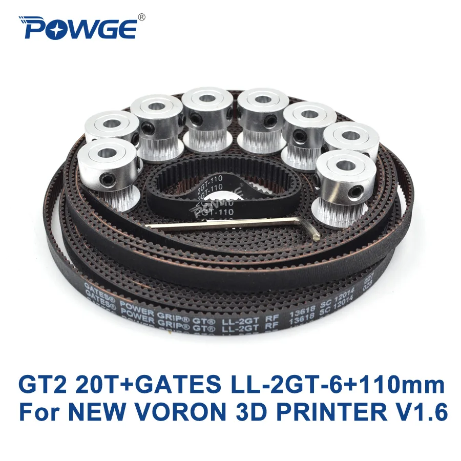 

POWGE VORON 3D PRINTER V1.6 300X300 Set MOTION PARTS GATES GT2 LL-2GT-6 Open Timing Belt 2GT 20T 20Teeth pulley 110mm Loop belt