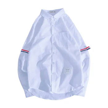 

Oxford Casual Fashion Shirt Men Slim Fit Long Sleeve Korean Male Fashion Youth Trendy White Couple Regular Fit Shirts Striped R6