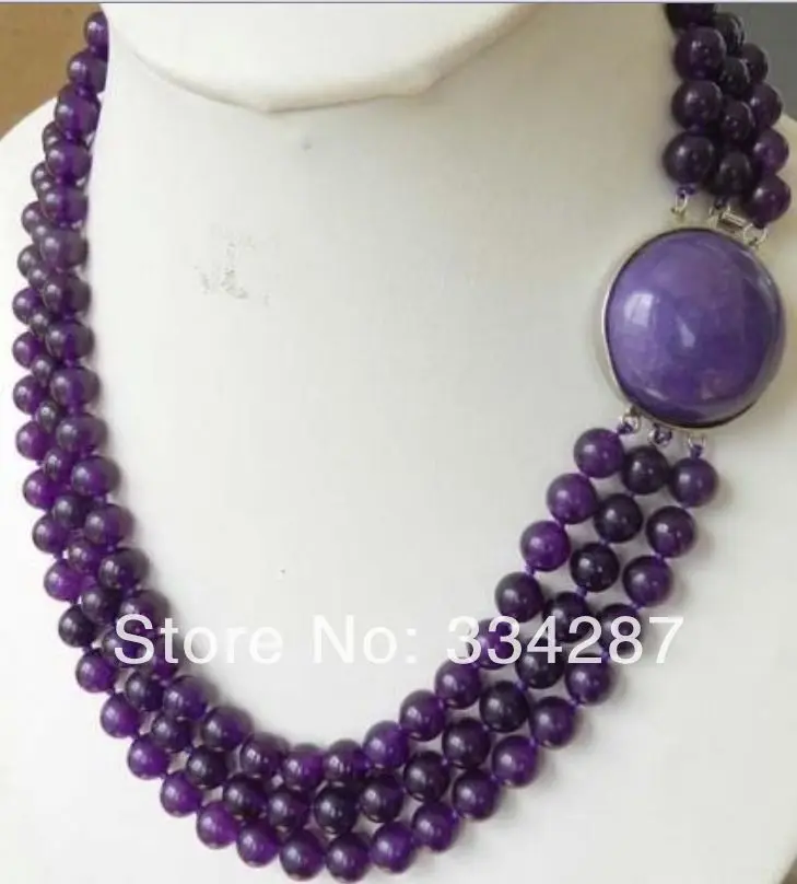 

Natural 3Row Russian Amethyst Beads Necklace 8mm