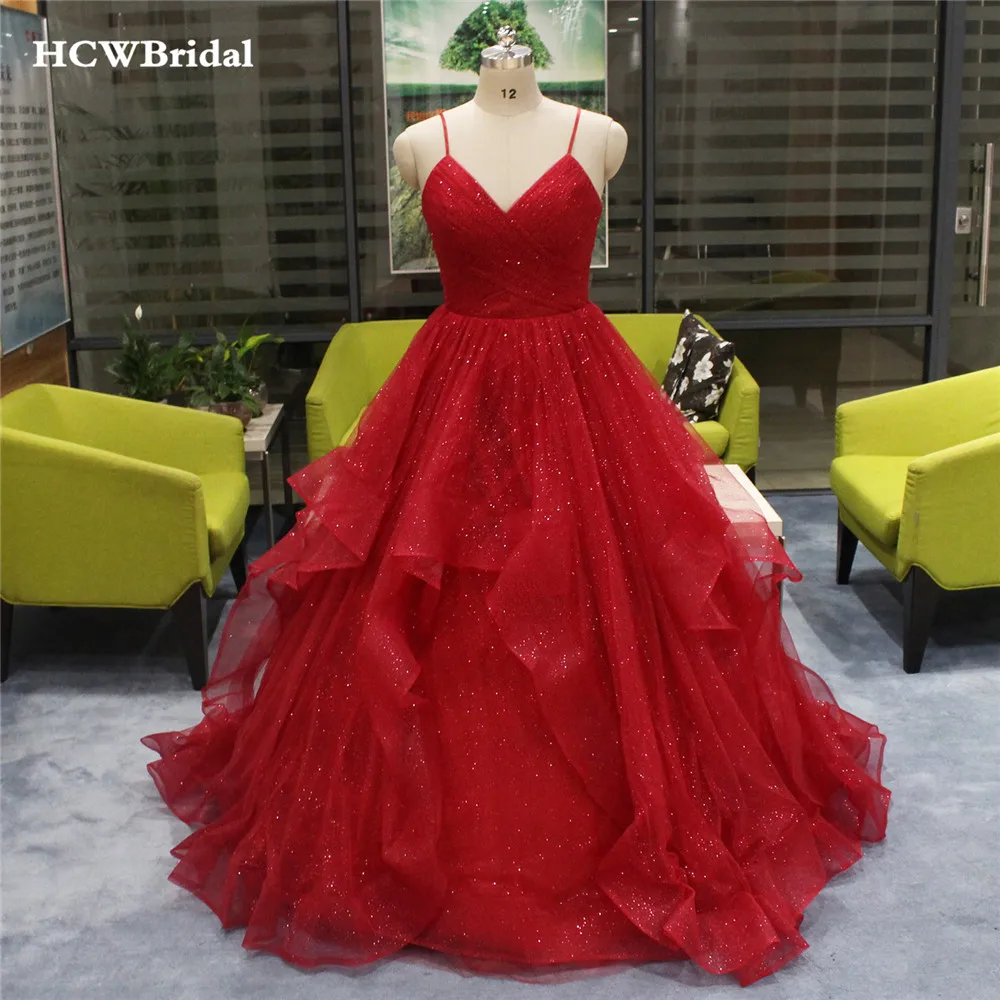 

Sparkly Dark Red Tulle Evening Dress 2018 Real Photos Sweetheart Spaghetti Strap A Line Long Prom Gowns Custom Made Formal Dress