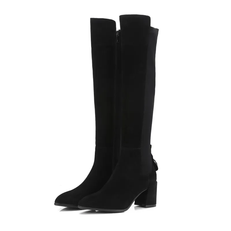 Cuir D'hiver Au Haute De Noir Vache Classique Chaude 2018 En Extensible Chaud Vente Suède Tissu Bottes Genou Dames Smirnova Long Garder TZx7tzwW