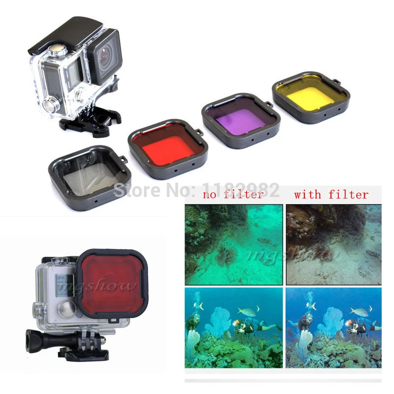 Filtro de lentes para cámara Gopro HERO 3 + 4, convertidor lentes con de seguimiento, envío gratis, 4 unidades|dive filter gopro|filter goprolens filter - AliExpress