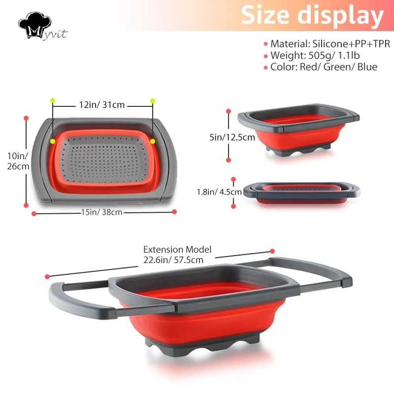 Дуршлаг слив стиральная складная корзина кухонный ситечко складной фруктовый Овощной кухонные инструменты с выдвижными ручками