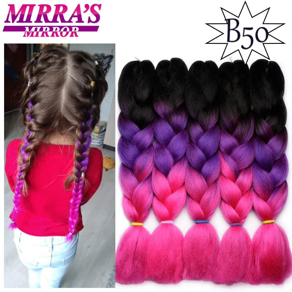 Mirra’s Mirror Crochet Jumbo Braid Hair Ombre Braiding Hair Extensions Colored Synthetic Braids Blue Hair 24inches Two Tone