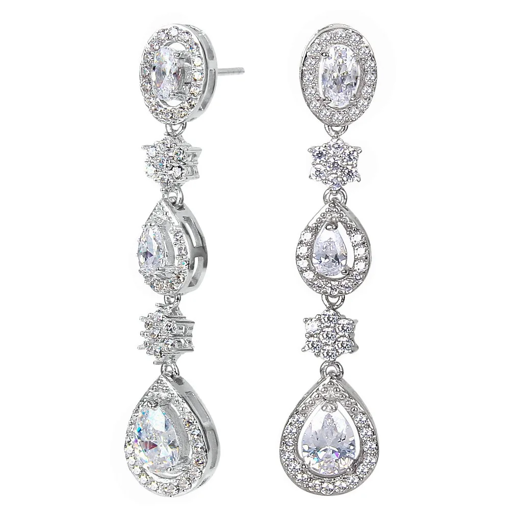 BELLA 925 Sterling Silver Star & Droplet Dangle Bridal Earrings 15 Cts Wedding Accessories w\ SGS Certification