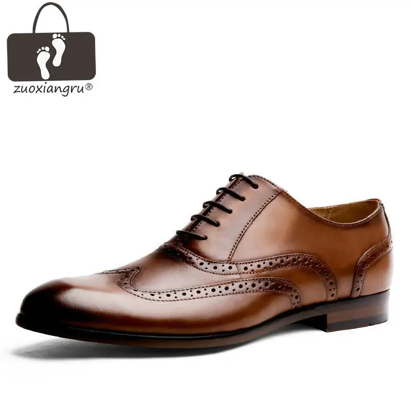 

Zuoxiangru High-quality Leather Shoes Business Lace-up Pointed Toe Stylish and Comfortable Dress Men Toe Microfiber Flats