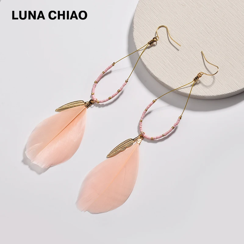 Серьги-подвески LUNA CHIAO для женщин миниатюрные украшения из бисера розового цвета