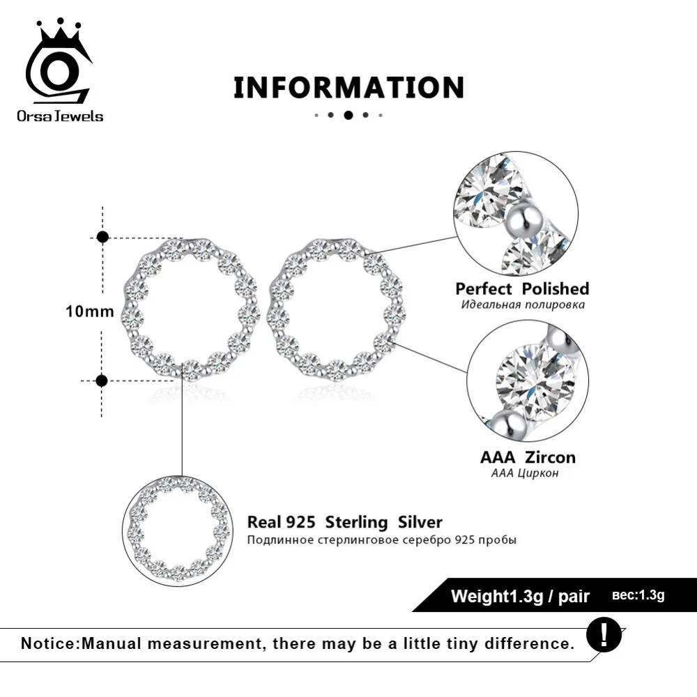 ORSA JEWELS, серьги-гвоздики для женщин, 925 пробы, серебряные, круглые, полые, форма, серьги, AAA CZ, женские, Клубные, вечерние, ювелирное изделие, подарок, SE108