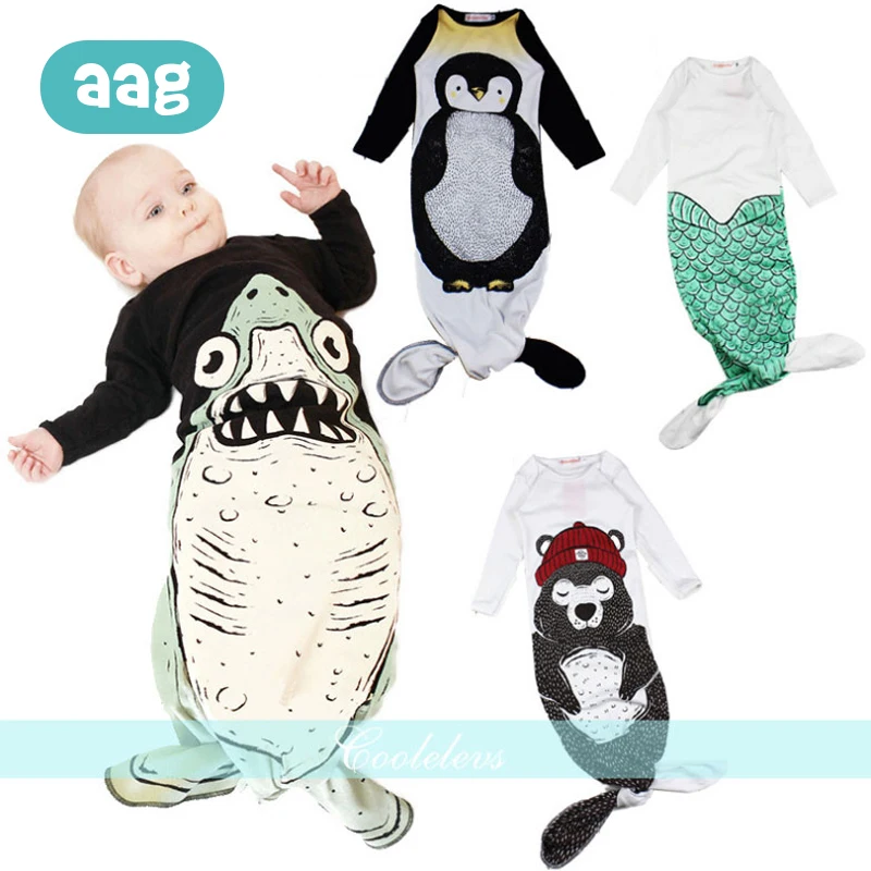 

AAG Mermaid Baby Sleeping Bag Baby Shark Cotton Anti-kick Pajamas Envelope for Discharge Newborns Sleeping Wrap Bag for Stroller