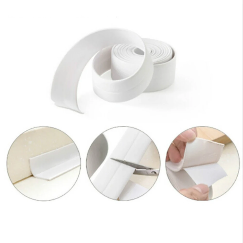 1 Roll Kitchen Bath Wall PVC Sealing Strip Self Adhesive Sink Edge Tape Mildew Resistant Waterproof 2.2cm*3.2m White