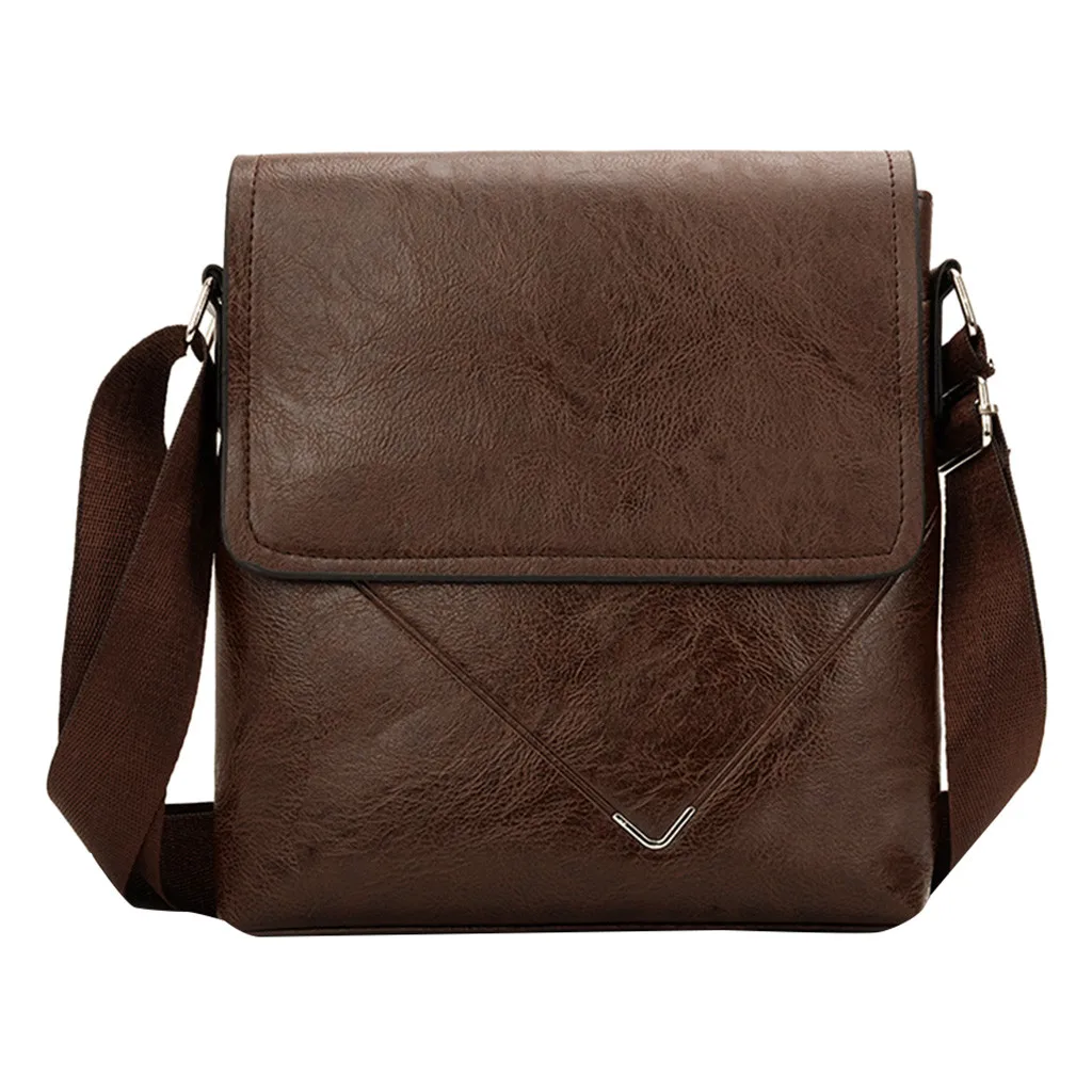 Портфель мужской кожаный бизнес диагональный крест сумка портфель сплошной цвет классическая сумка на плечо - Цвет: brown