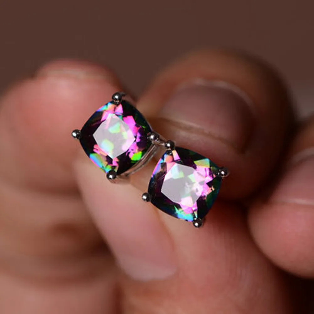 

Women's Silver Earring Princess Cut Mystic Rainbow Engagement Jewelry Fashion Earrings For Women 2019 Statement #4j23