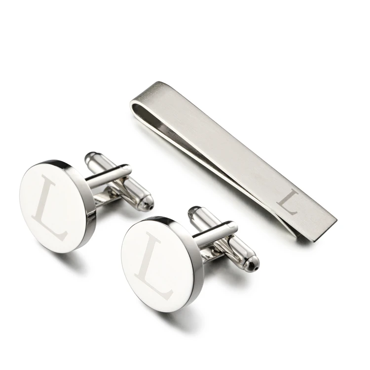 LEPTON Alphabet Cufflinks & Tie Clip Set for Men - Elegant Wedding & Business Accessory
