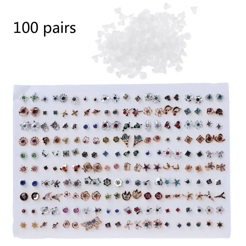 100 Pairs Assorted Styles Polymer Clay Hypoallergenic Stud Earrings Lot for Kids