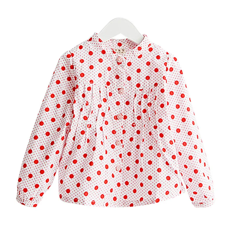 

Girls Clothes 2018 New Casual Cotton Long Sleeve Dot Collared School Girls Blouse Fashion Cute Girls Shirts 101W