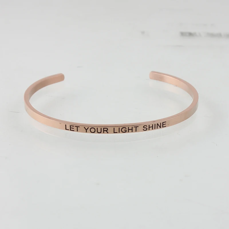 

20pcs/lot Rose Gold Mantra Bracelet Inspirational Stainless Steel Engraved Bangle For Women Luxury High Quality Jewelry
