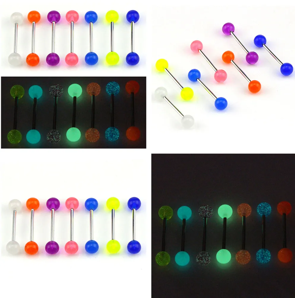 

7Pcs/LOT Body Piercing Jewelry Luminous Glow Acrylic Tongue Rings Nose Barbell Bars