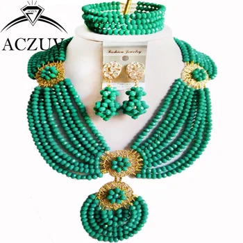 

Indian Jewelry Set African Nigerian Wedding Beads Cyan Blue AN001