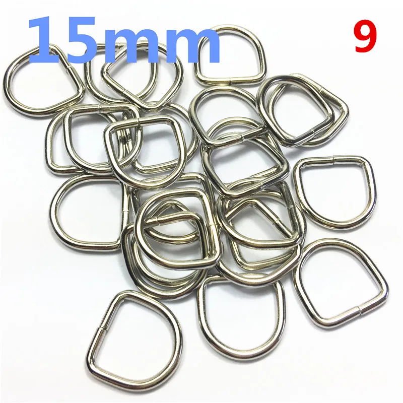 9  15mm silver Non-Welded Dee Rings Nickel Plated D-Rings Webbing Strapping