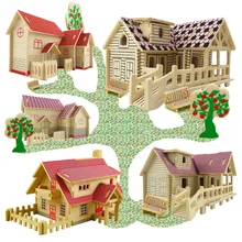 Diy 3d quebra-cabeça de madeira brinquedo do bebê criança aprendizagem precoce casa padrão construção presente para crianças brinquedo educativo casas