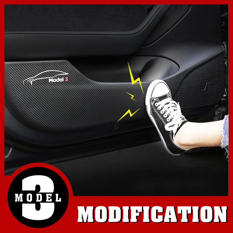

4pcs/set Styling Car Door Anti-Kick Sticker Logo Anti-Dirty Pad Cover Protector Kick Mat Cushion Accessories for Tesla Model 3